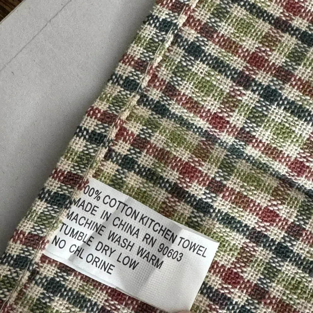 Vintage Kitchen Dish Towel Fall‎ Plaid Holiday Thanksgiving Embroidered
